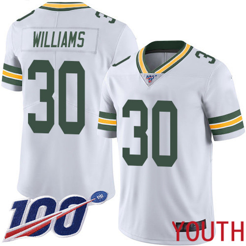 Green Bay Packers Limited White Youth #30 Williams Jamaal Road Jersey Nike NFL 100th Season Vapor Untouchable->youth nfl jersey->Youth Jersey